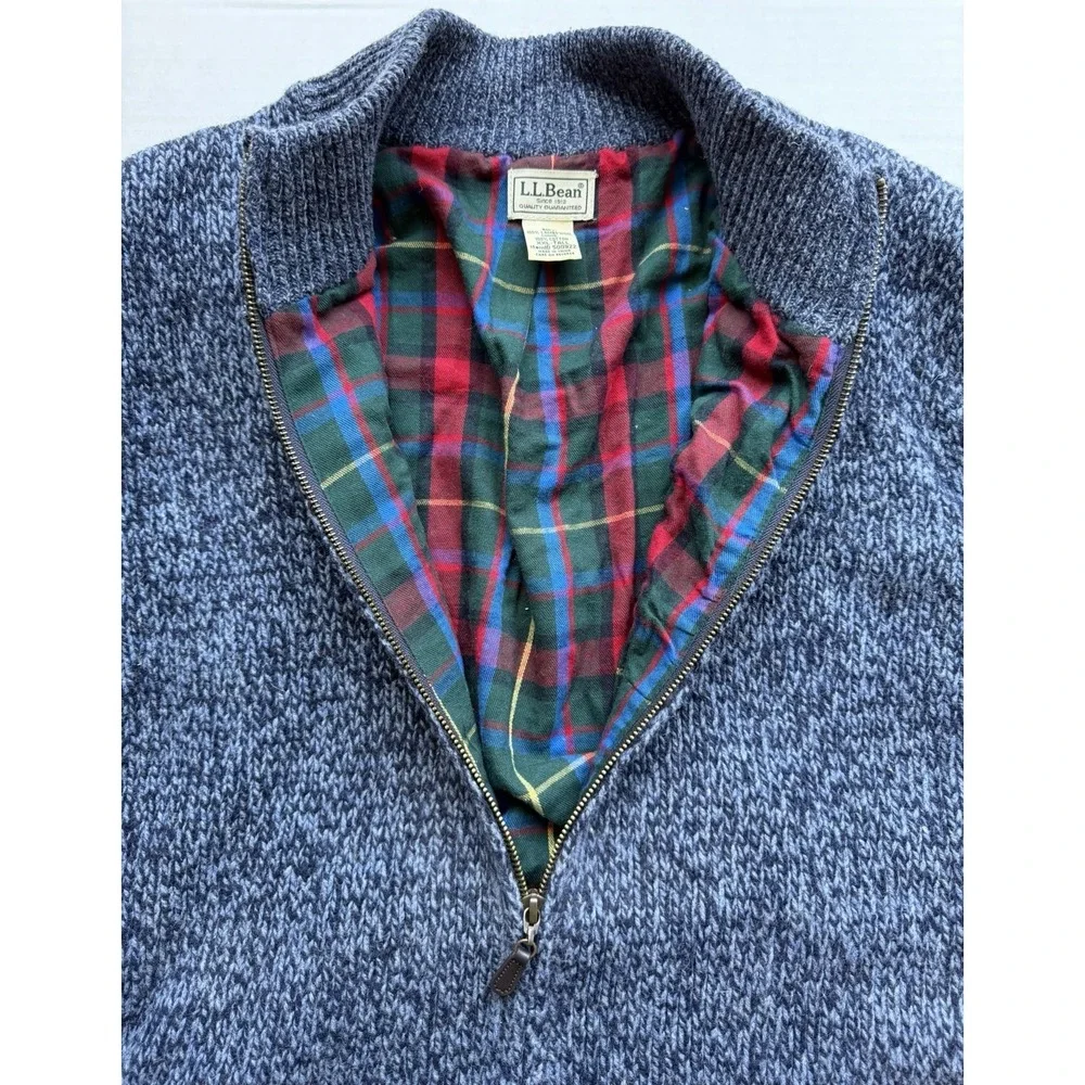 LL Bean Lambs Wool Flannel Lined Sweater Mens Size XXL Tall Full Zip Blue